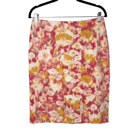 Talbots Women's Pencil Skirt 4 Floral Print Pink Orange Lined Knee Length Career - Picture 1 of 7